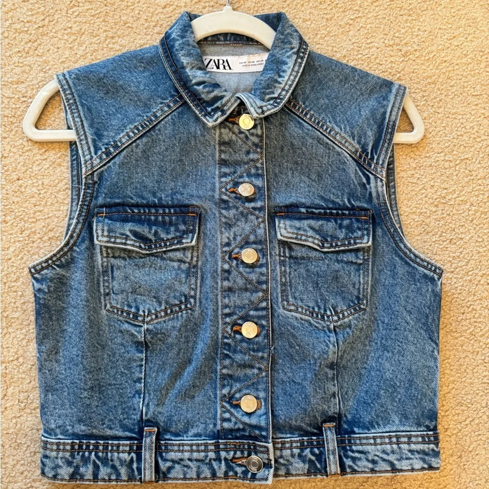 Zara Denim Button Up Vest Top - Picture 1 of 4